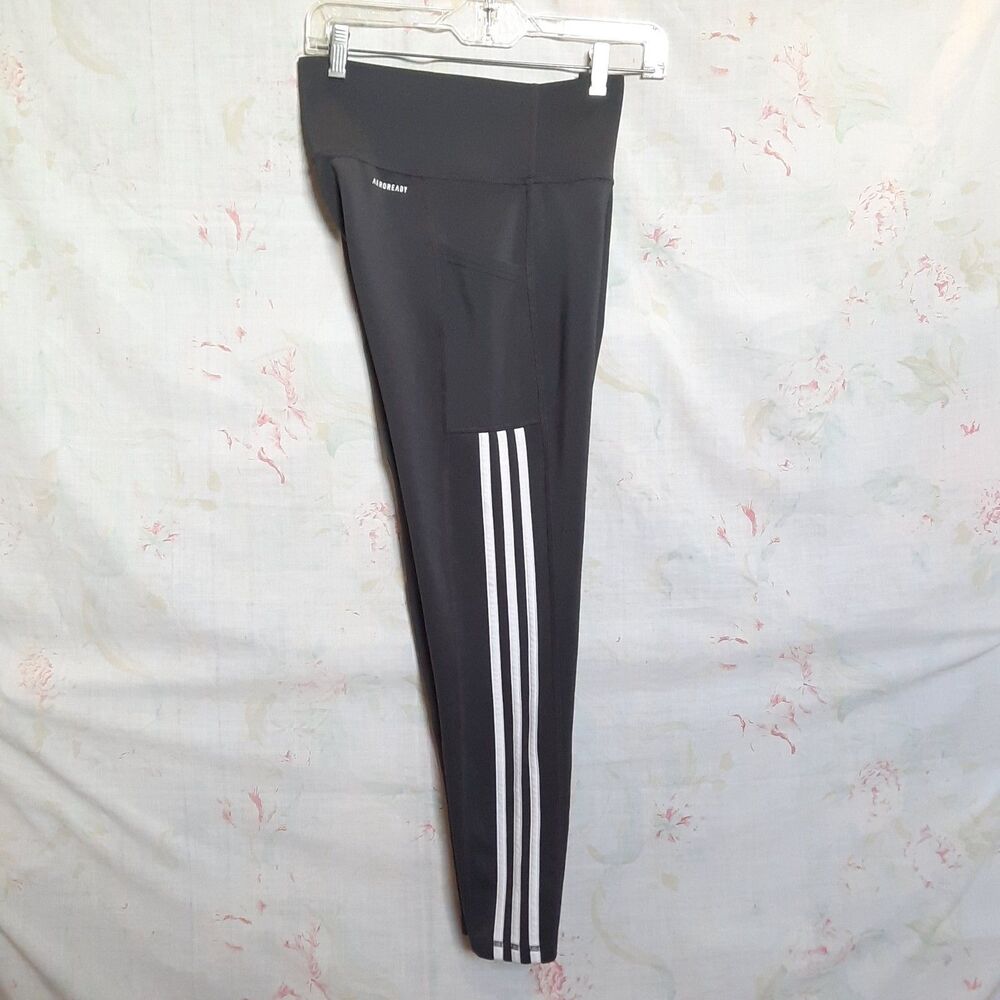 Adidas AEROREADY 7/8 Length Leggings  Gray White 3 Stripe Pocket Stretch M - Picture 9 of 9